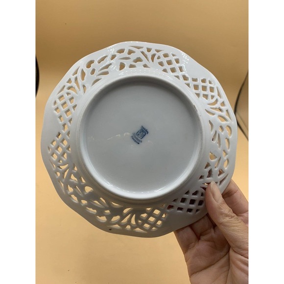 VTG DRESDEN Schumann Porcelain Reticulated Candy/Nut Dish and Bowl Floral Gold - Picture 11 of 13